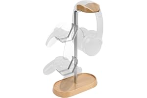 GEEKRIA Support 2 en 1 pour casque et manette de jeu, support en bois et aluminium pour PS5/PS4, Xbox One, Nintendo Switch, compatible avec Sennheiser, Bose, Beats, Razer, HyperX, Sony (hêtre)