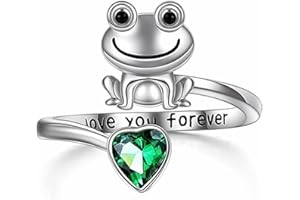 Dishowme Anillo de rana de cristal con diamantes de imitación, anillo de nudillos y corazón, anillo ajustable para mujeres y niñas