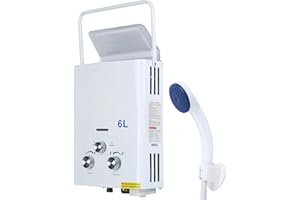 TRY-YEAN Scaldabagno a propano portatile, scaldabagno senza serbatoio, scaldabagno a gas su richiesta per campeggio camper, protezione da surriscaldamento (6L Propano Bianco)