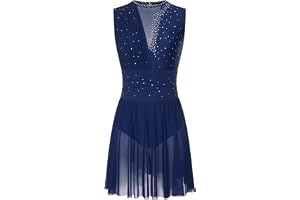 ranrann Modern dansklänning dam gymnastik klänning dansklänning lyrisk dansklänning konståkning XS-XXL, typ b marinblå, M