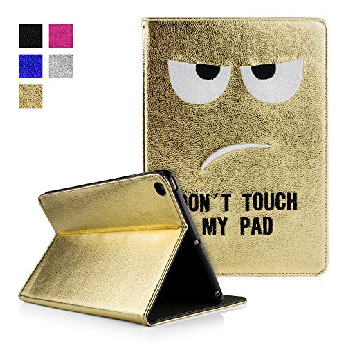 iPad Air2 Hülle - Deenor [Customize und Hand Stickerei][Cool Mode Design] Luxus PU Leder Flip Stand Tasche Abdeckung Mit Magnetisch Auto aufwachen / Schlaf Funktion Tasche Schutzhülle Hülle für Apple iPad Air (2013 Version) and Apple iPad Air 2 (6th 2014 Version). (Gold Monster)