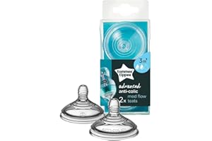 Tommee Tippee Advanced Anti-Colic Baby Bottle Teats, Breast-Like, Soft Silicone, Medium Flow, 3m+, Pack of 2