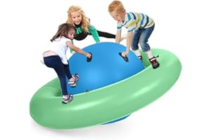 GYMAX 88'' Inflatable Dome Rocker Bouncer, Giant Inflatable Rocking Planet with 6 Handles, Indoor Outdoor Large Blow Up Rocking Ball for 5 Years Old+ Boys Girls, Max Weight 113kg (Blue+Green)