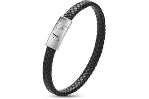 SHIEAGLELD Pulsera de cuero para hombre con iniciales de la A a la Z, pulsera de cuero trenzado con cierre magnético de acero inoxidable grabado, Joyero Exclusivo, la Idea de Regalos para Hombres