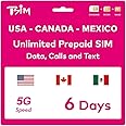 TSIM Prepaid USA SIM Card for 6 Days | Unlimited 4G/5G high-speed data in the USA + 100MB data in Canada and Mexico | Unlimited local calls + free incoming calls & SMS