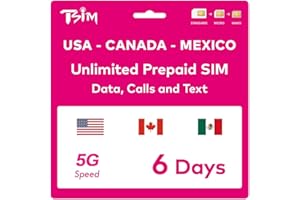TSIM T-Mobile Prepaid SIM Card - Unlimited 4G/5G Internet Data Within USA + 100MB Data in Canada and Mexico, Unlimted Calls to USA, Canada and Mexico Calls, Texts