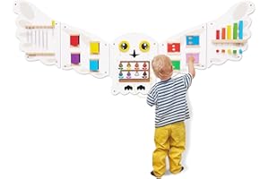Monläurd® Owl Montessori Busy Board, Sensory Board, Activity Cube, Wall Toys, Daycare Furniture, Playroom Furniture, Wooden Toys, Boys and Girls 6 M+