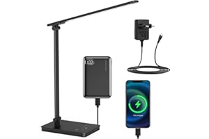 HIYAA Desk Lamp Eye-Caring LED Table Lamp Dimmable Bedside Lamp with 2 USB Charging Ports and 10 Brightness Levels x 5 Colour Modes Touch Control Daylight Lamp for Office, Bedside, Reading- Auto Timer