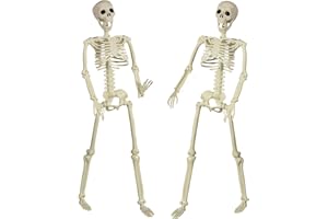 SIFOEL 90cm Halloween posable Esqueleto de Cuerpo Completo con articulaciones móviles para Halloween al Aire Libre de Interior jardín casa Patio Decoraciones (2Piezas)
