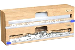 MOPEI 2 w 1 dozownik folii i folii z nożem, bambusowy organizer do owijania folii o maksymalnej szerokości 31 cm i folii