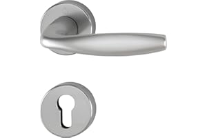 HOPPE 3369882 New York Poignée de porte avec rosace, rosace avec trou en forme de clé, en aluminium, aspect acier inoxydable