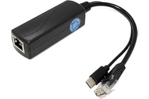 REVODATA Gigabit PoE Splitter Type C 5V/4A, 48V PoE vers USB-C 5V/4A Sortie, IEEE802.3af/at Standard 10/100/1000Mbps, Adaptateur Répartiteur PoE pour Maison Intelligente/Pi 4B/4B+ (TYPEC0504G)