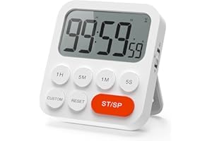 LIORQUE Temporizador de Cocina Digital Temporizador Multifunción con Función de Reloj, Ajuste Rapido, 3 Niveles de Volumen, Respaldo Magnético, Soporte Plegable (1 Pieza)
