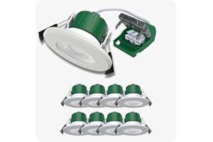 LUMINEUX LIGHTING 8X Fire Rated LED Downlights, 5W 3000K Warm White, 560 Lumens – 75mm Cut-Out, IP65, Dimmable Ceiling Spotlights – Recessed Lighting, (White Finish)