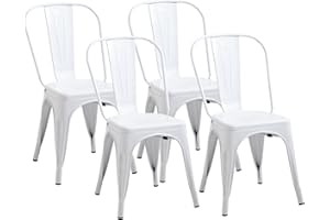 HJhomeheart - Juego de 4 Sillas de Comedor de Metal con Respaldo Apilable, Diseño Industrial de Estilo Vintage para Restaurante, Boda, Cafetería, Jardín (Blanco)