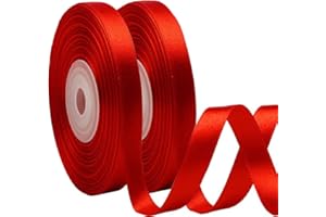 NOVAGO-2 Rouleaux 22 M Ruban Satin Décoration pour Fleurs, Cadeaux, Mariage, fêtes. (Largeur 1 cm, Rouge)