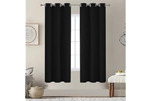 VEHEDE Thermal Insulated Curtains & Drapes for Bedroom, 63 Inch Drop Living Room Noise Reduing Curtain with Eyelet, Super Soft Blackout Curtains, W38 x L63, Black, 2 Panels