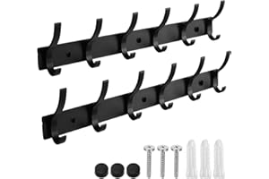 Dntorx Coat Rack Wall Mount, 2 Pack Black Coat Hooks Hanger Wall Double Hook Rack Rail Towel Hat Rack Entryway Bathroom Hanger Organizer for Robes, Clothes, Bags, Hat