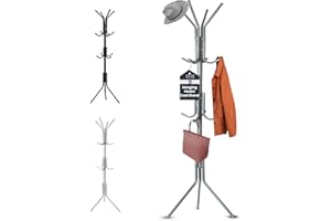 LKH HOME COLLECTION LKH Coat Rack Stand 170cm Steel Hat Stand Coat Stands with 12 Hooks – Clothes Hanger for Jackets, Hats, Scarves, Bags & Umbrellas Space Saving Design Non-Slip Feet-Grey