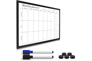 Navaris Magnetic Weekly Planner Whiteboard - Dry Wipe White Board Calendar with 7-Day Week Plan for Wall - includes 2 Pens and 5 Magnets - 40 x 60 cm