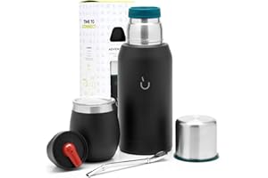 BALIBETOV Zestaw Yerba Mate – zawiera 1 kubek Yerba Mate, 1 słomkę Bombilla Mate i 1 Termo Mate z 2 korkami – tykwa Yerba Mate ze stali nierdzewnej, zawiera pokrywkę (czarny)