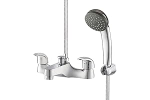 Bathroom Taps with Shower Attachment, BATHWEST Bath Taps with Shower, Brass Chrome Modern Dual Lever Bathroom Sink Taps with Shower 062B