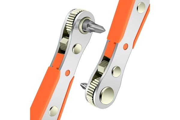 OSDUE Mini Spärrnyckel, rätvinklig Phillips magnetisk skruvmejsel för obekväma utrymmen, med 1/4 tums drivning Högt vridmoment Offset Vändbar Mini Ratcheting Offset skruvmejsel, 4,5 tum