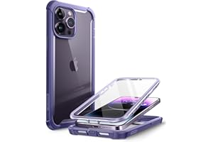 i-Blason Seria Ares do iPhone'a 14 Pro 6,1 cala (wersja z 2022 r.), dwuwarstwowe, wytrzymałe, przezroczyste etui z wbudowaną osłoną ekranu (fioletowy)