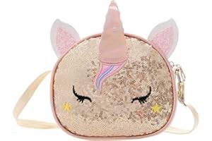 Teogneot Bolso Bandolera para Niña, Bolsa de Hombro de Unicornio Brillo Lindo Monedero con Lentejuelasc,del Monedero de Cuero Bolso