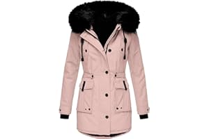 JINGAN Softshell Jackets Winter Hoodies for Women Women Plus Size Daily Winter Coat Lapel Collar Jacket Vintage Thicken Coat Jacket Warm Hooded Thick Padded Outerwear Big Collar Jackets