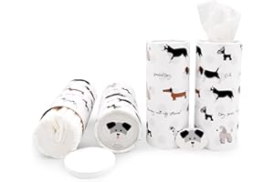 Daily Treasures 4 Pack Car Tissue Holder with Facial Tissues, Cute Round Puppy Tissue Boxes for Car Cup Holder, Refill Cylinder Tissues for Travel Bathroom Home(Dog)