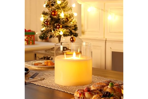 JHY DESIGN 3 mèches par bougie vraie cire transparente petite simulation Swing batterie blanc chaud scintillement lumière pour festival fête maison décoration de noël