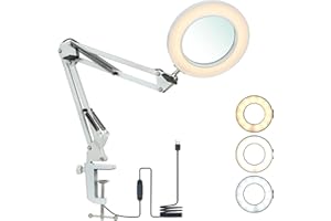 TOMSHINE Lampe loupe LED avec pince (blanche)