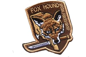 TOPPATCH Patch brodé Fox Hound - Tactique Moral - En métal - Solide - Groupe de force spéciale MGS - Emblème - Emblème - Airsoft - Paintball - Avec crochet et boucle - Marron