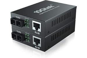 10Gtek 【x2 pcs】Gigabit Ethernet Media Converter, SC Monomodale, 10/100/1000M RJ45 a 1000Base-LX, 1310nm, fino a 20km