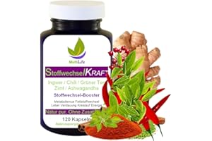 VITALLIFE STOFFWECHSEL anregen, beschleunigen 120 Kapseln Fett- & Energiestoffwechsel ankurbeln TOP-5 Komplex: Chili, Ingwer, Grüntee, Zimt, Ashwagandha. 100% Natur pur OHNE Zusatzstoffe 27390-120