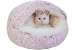 qing yun Cat Cave Bed,Fluffy Cat Hideaway Sleeping Bag,Cozy Plush Warm Pet Dog Cave Bed Anxiety Relief Cat Igloo Bed for Indoor Cats (50cm,Plush Pink)