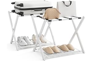 GIANTEX Kofferständer Klappbar, 2er Set, 2-Stöckige Kofferablage Metall, Gepäckablage Gepäckständer Hotel Gästezimmer, Kofferbock Klappbar Platzsparend, Weiß + Schwarz, 68x 45 x 57 cm