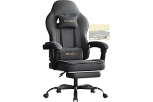 ‎WOLTU WOLTU Gaming Stuhl Stoff mit Bequemlichkeit Federunterlage, Kühl im Sommer, Gamer Chair Sessel Hohe Belastbarkeit ergonomischer mit Kopfkissen, Lendenkissen, Fußstütze, Tech-Stoff, Grau, GS10gr