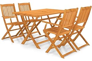 vidaXL Solid Acacia Wood Outdoor Dining Set 5 Piece Garden Folding Table Chair