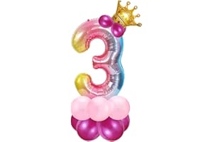 BLUELVES Foil Palloncini Numeri 3 Rosa, Palloncini Compleanno 3 Anno, Palloncino Numero 3, Palloncini Pompleanno 3 Bambina, Feste Decorazione di Compleanno Palloncino