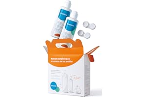 SENSOVIS Líquido lentillas solución unica 2 x 360ml + 100ml para viaje | Con más ácido hialurónico, calidad oftalmológica | Incluye 2 x estuches lentes de contacto