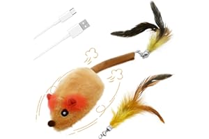 Jokapy Katzenspielzeug Elektrisch Spielmaus, Katzenspielzeug Mäuse Elektrisch mit Glocke LED Licht Federschwanz Geräuschen, Magic Maus Katze USB Wiederaufladbares Interaktive Spielzeug Maus(gelb)