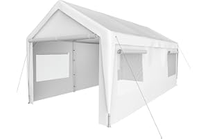 BIRCHTREE Heavy Duty Carport 10x20ft Car Canopy Outdoor Storage Shed Garage Party Tent Gazebo with Roll-up Ventilated Windows & Removable Sidewalls UV Resistant Waterproof Car Truck Boat White
