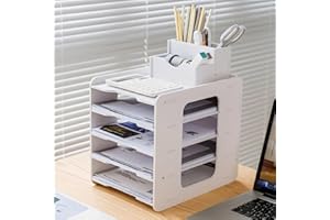 LATERN 5 Livelli Organizer per Vassoio per Lettere, Vassoio di Archiviazione Carta A4 Porta Documenti Organizzatore Ordinato da Scrivania con Portapenne per L'home Office School Desktop Organizzare