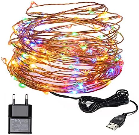 Pasway 33FT/10M USB String Lights, Waterproof Copper Wire 100 LEDs Lights with Power Adapter for Jars Garden Festive Chritsmas Wedding Halloween Patio Party Decorations Fairy String Lights (Multicolor)