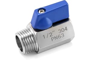 QWORK® mini zawór kulowy zawór odcinający ze stali nierdzewnej zmniejszony przelot, PN 63, 1/2 cala gwint wewnętrzny / zewnętrzny