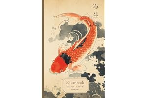 Japanese Notebook Sketchbook – Koi Fish - Nishikigoi Edition: Vintage Sketchbook For Artists - Dot Grid & Blank Pages