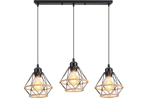 PETITES ECREVISSES Lámpara Colgante Vintage E27 Lámpara de Techo Colgante industrial Metal con Cuerda de Cáñamo Retro Diseño Jaula 160mm para Dormitorio Café Salón Pasillo (Ø16cm-con una barra)