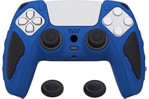 playvital Knight Edition Blue & Black Two Tone Anti-Slip Silicone Cover Skin for ps5 Controller, Soft Rubber Case for ps5 Wireless Controller with Thumb Grip Caps